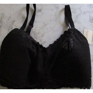 New Bare Necessities Bra 38G Black Curvy Bralette Floral Lace Wire Free Wireless